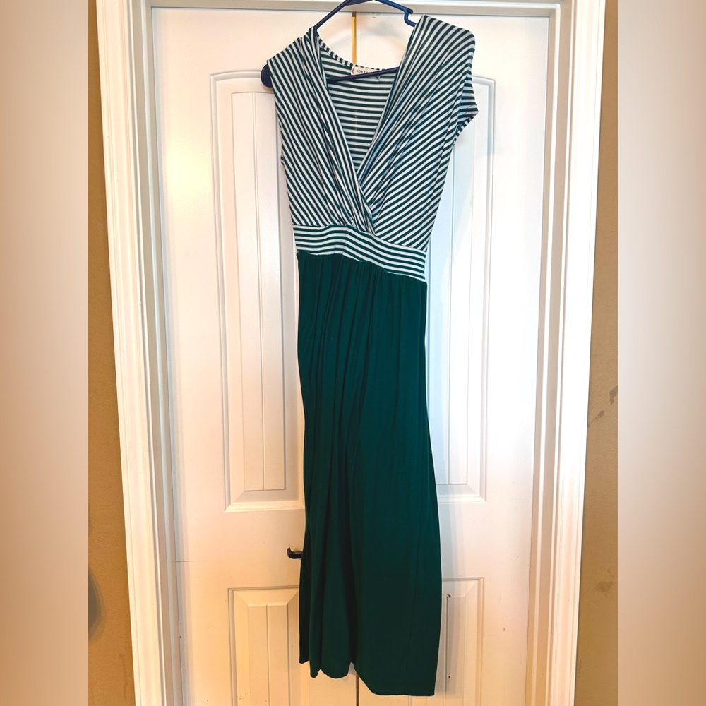 Striped Green and White Knit Maxi Dress